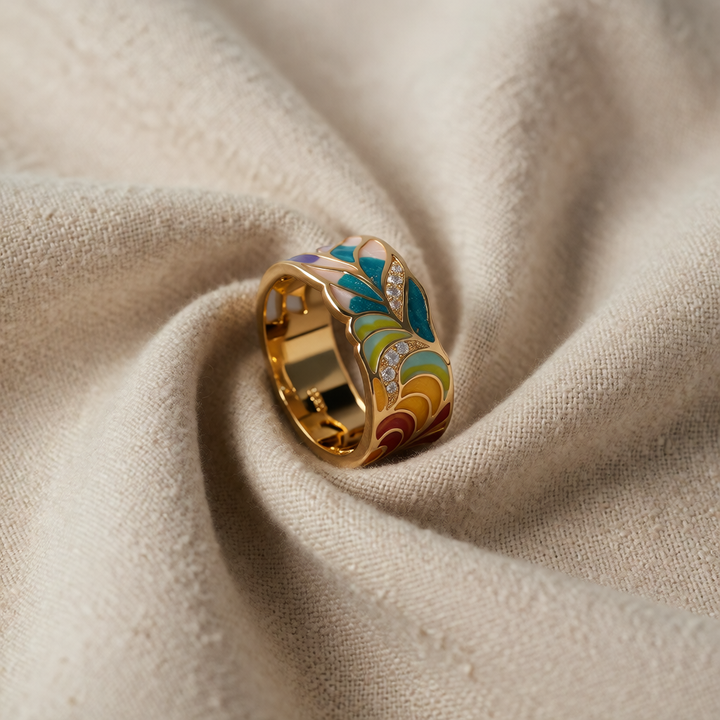 Gold Ring Ciara with Enamel Mosaic
