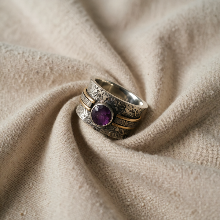 Silver &amp; Gold Ring Ciara with Amethyst