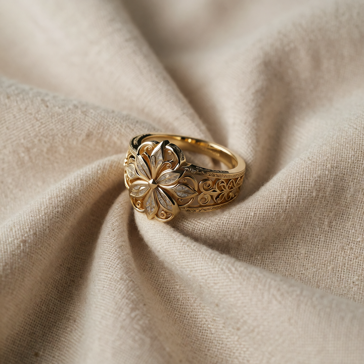 Gold Flower Ring Aisling with Filigree Petals