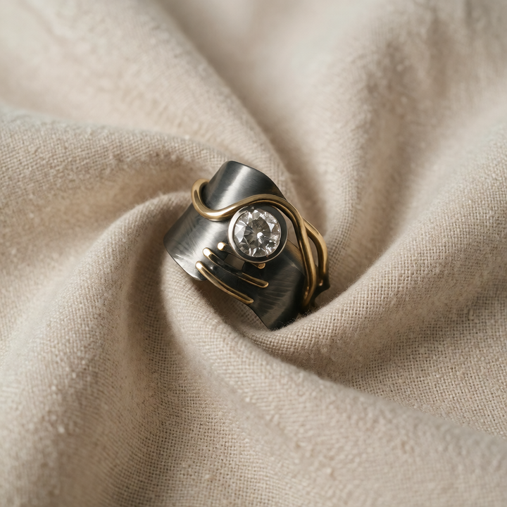 Gold &amp; Silver Ring Aoife with Crystal
