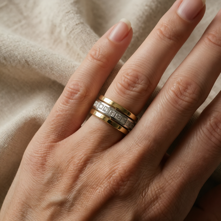 Gold &amp; Silver Band Ring Róisín with Cubic Zirconia