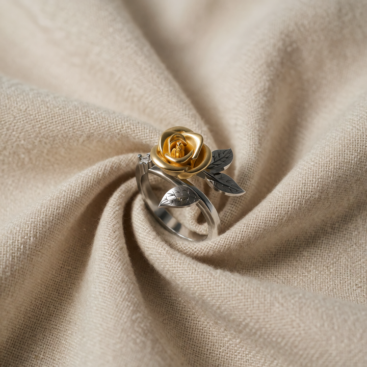 Gold &amp; Silver Ring Róisín with Golden Rose