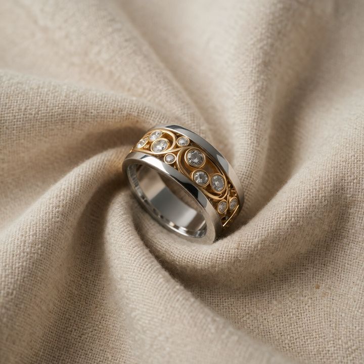 Gold &amp; Silver Ring Muirne with Crystal