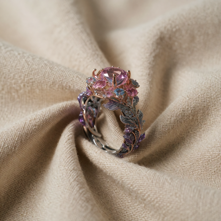 Silver &amp; Rose Gold Ring Aoibhinn with Floral Motif