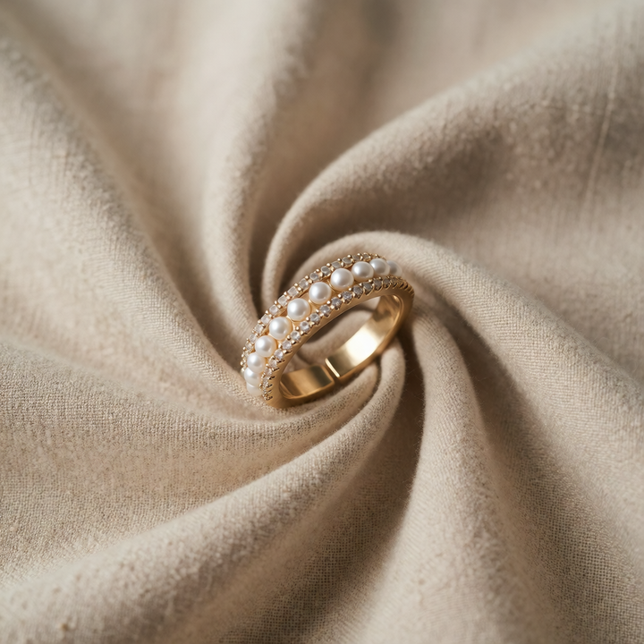 Gold Ring Gobnait with Pearls and Crystals