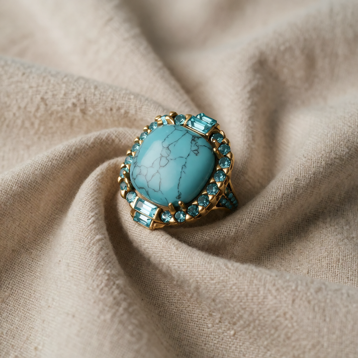 Gold Ring Aisling with Turquoise &amp; Blue Zircon