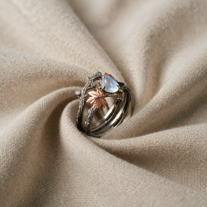 Silver &amp; Rose Gold Ring Fiadh with Moonstone