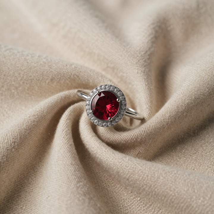 White Gold Ring Siobhán with Ruby Halo