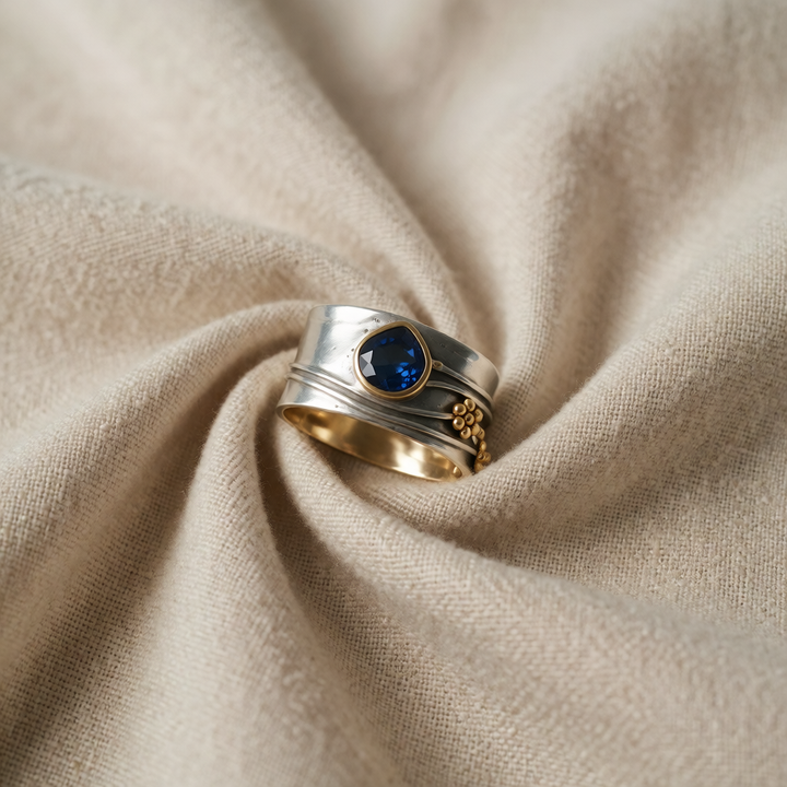 Gold &amp; Silver Band Ring Saoirse with Sapphire
