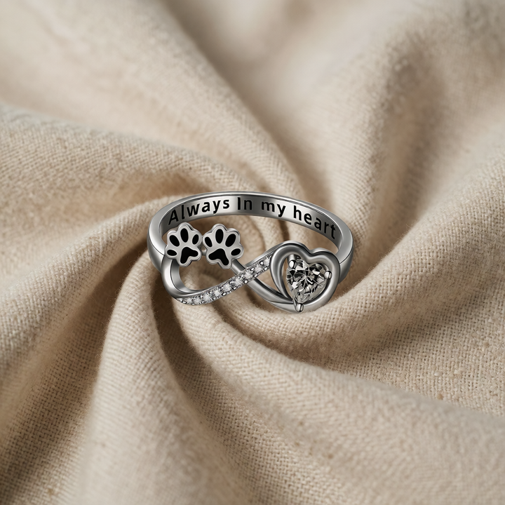 Silver Ring Aoibhinn with Heart &amp; Paw Prints