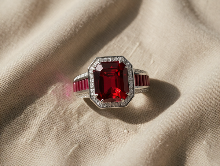 White Gold Ring Sinéad with Ruby Halo