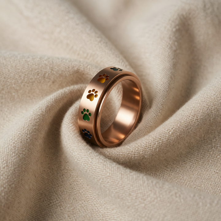 Stainless Steel Spinner Ring with Colourful Paw Prints