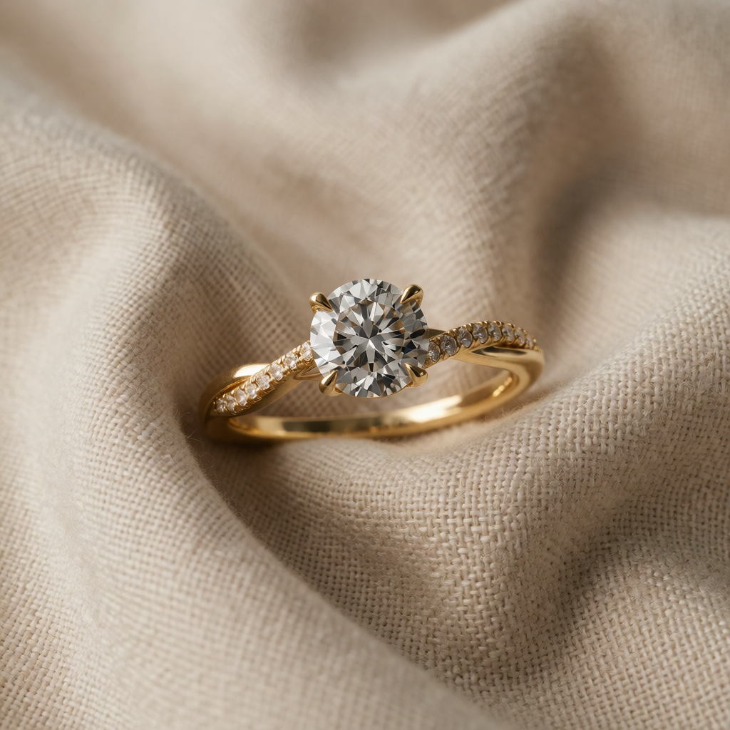 Gold Ring Fiadh with Solitaire Crystal