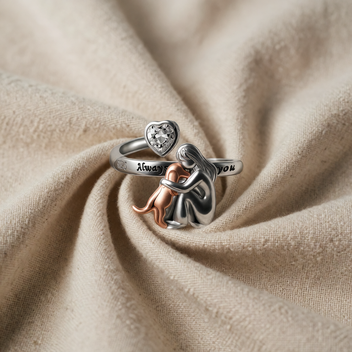 Sterling Silver Adjustable Ring with Woman &amp; Dog Motif