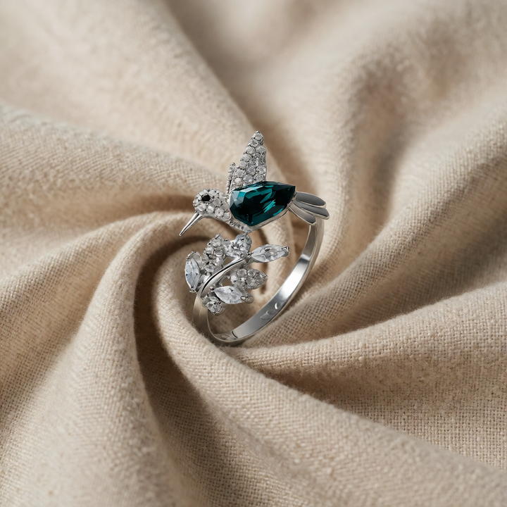 Silver Adjustable Ring Bláthnaid with Hummingbird Motif