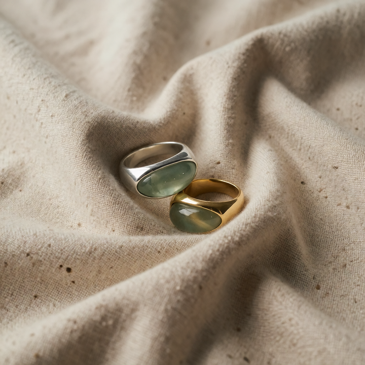 Silver &amp; Gold Ring Muirne with Green Stone