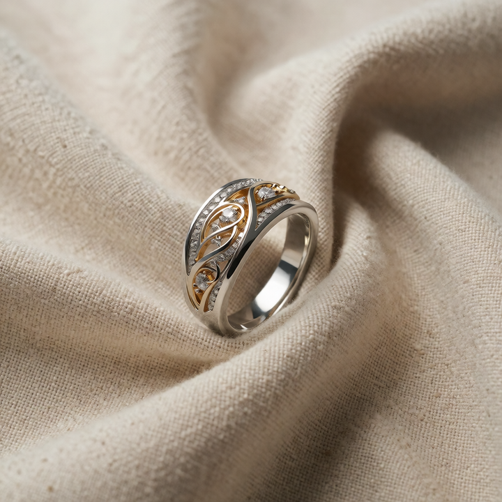 Gold &amp; Silver Ring Muirne with Crystals