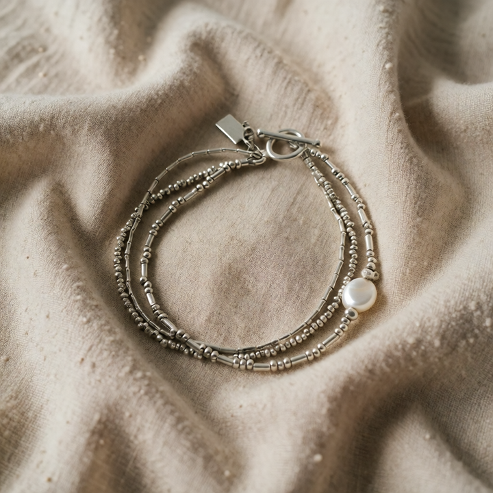 Silver Beaded Bracelet Sadhbh with Pearl