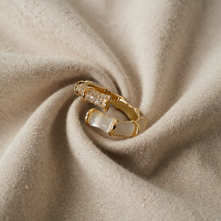 Gold Adjustable Ring Muirne with White Opal