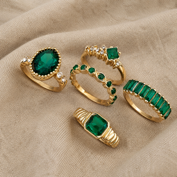 Gold Ring Set Galway with Emerald