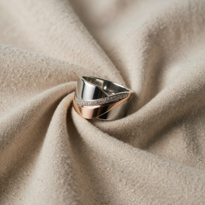 Silver &amp; Rose Gold Ring Ciara with Zirconia