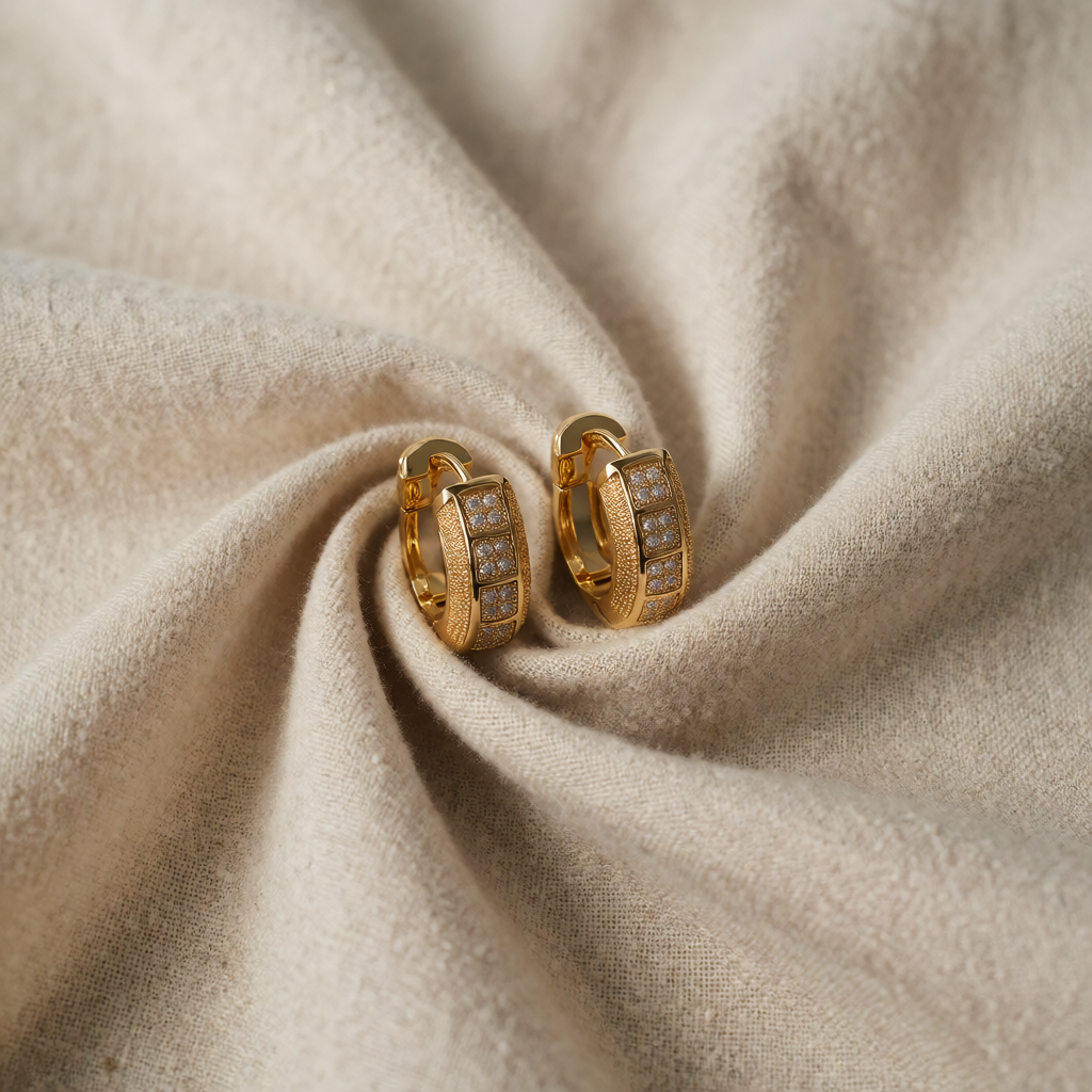 Gold Huggie Earrings Caoimhe with Pavé Zirconia