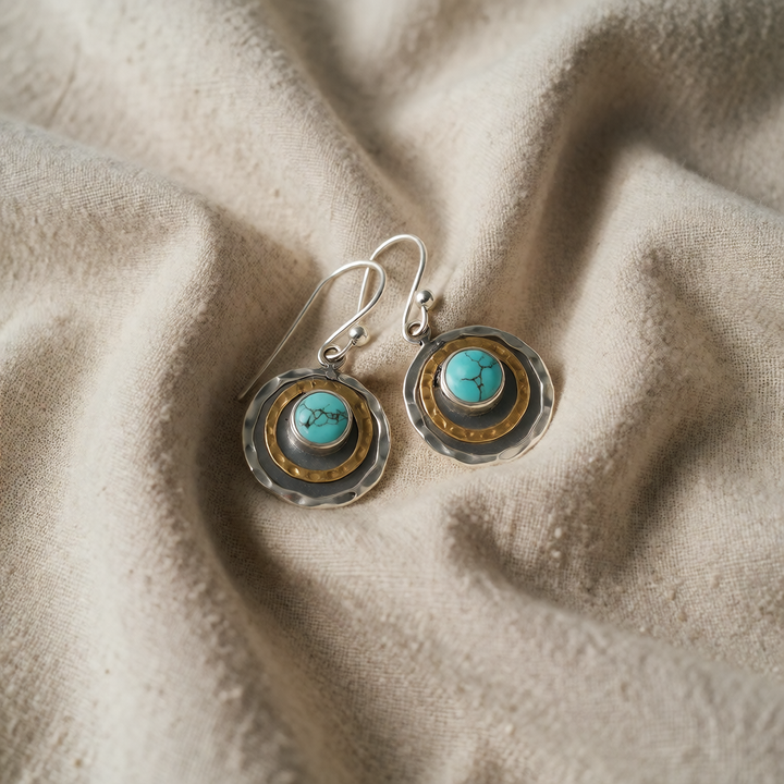 Silver &amp; Gold Drop Earrings Adare with Turquoise