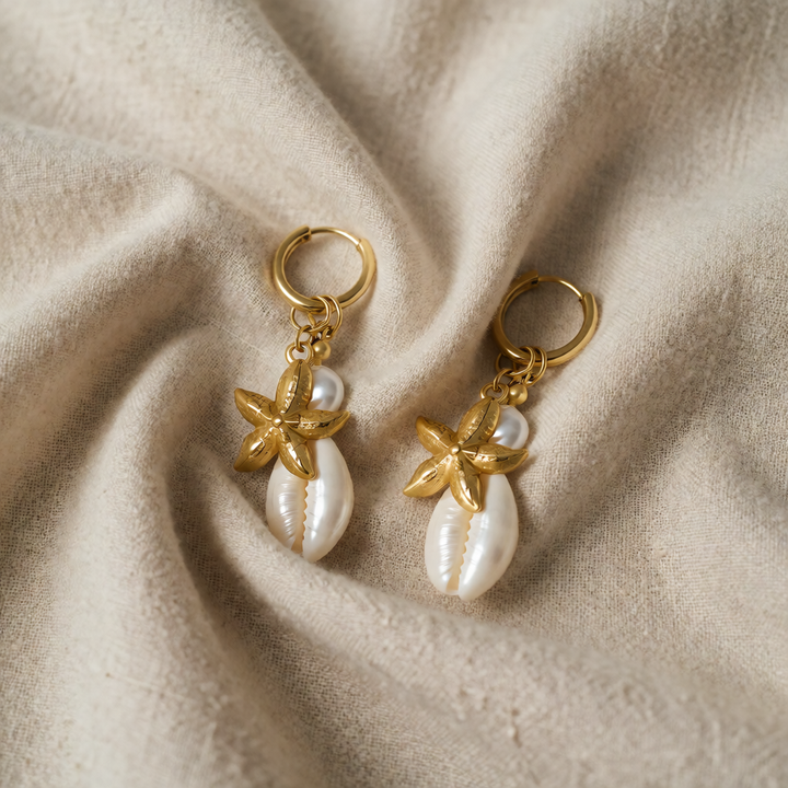 Gold Drop Earrings Sadhbh with Starfish &amp; Shell