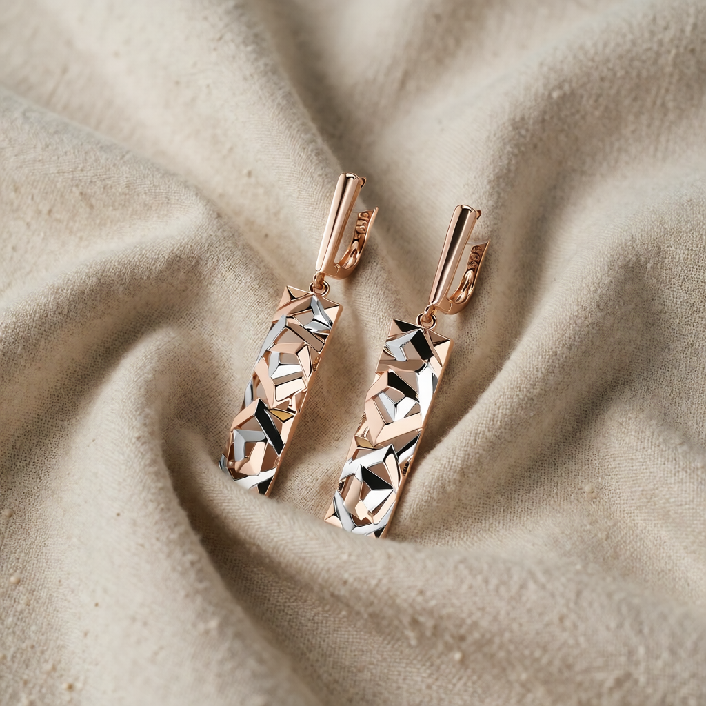 Rose Gold &amp; Silver Drop Earrings with Textured Bar
