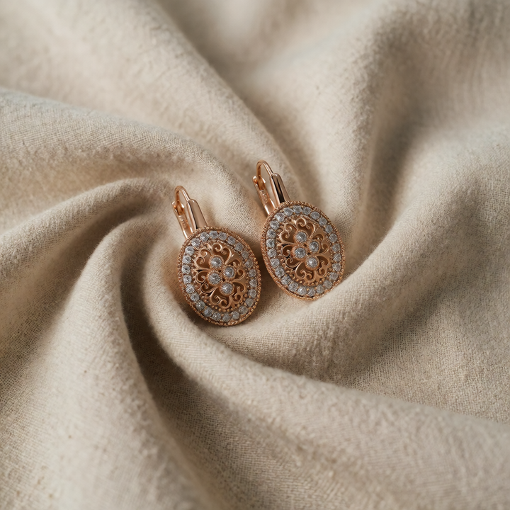 Rose Gold Drop Earrings Neasa with Zirconia Filigree