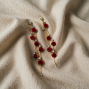 Gold Drop Earrings Deirbhile with Red Roses