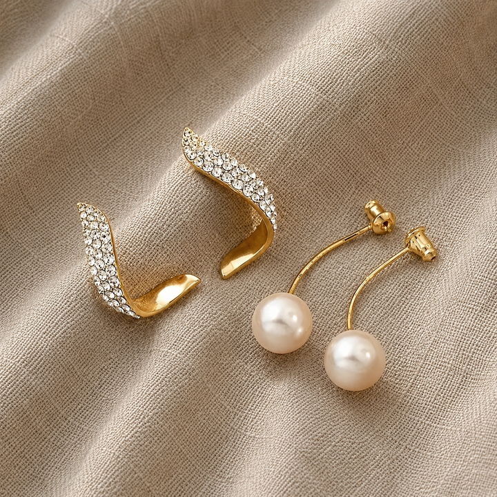 Gold Stud Earrings Bantry with Pearl and Crystal