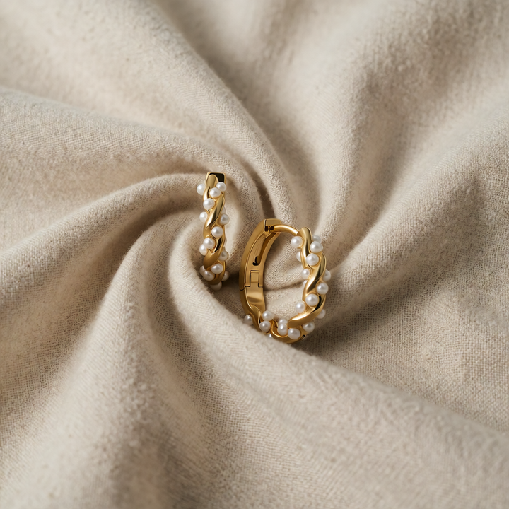 Gold Huggie Earrings Dervla with Pearls