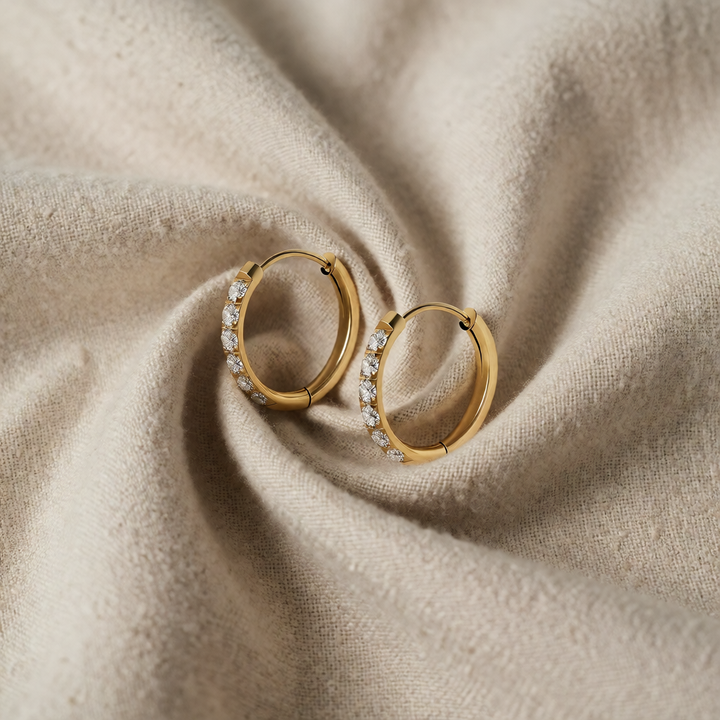 Gold Huggie Earrings Caoimhe with Zirconia
