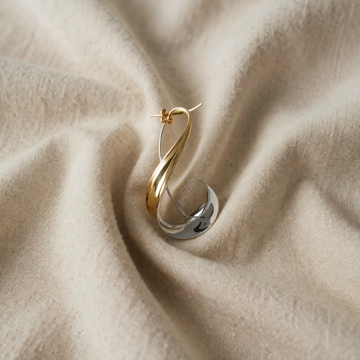 Gold &amp; Silver Hoop Earrings Méabh with Twisted Ribbon