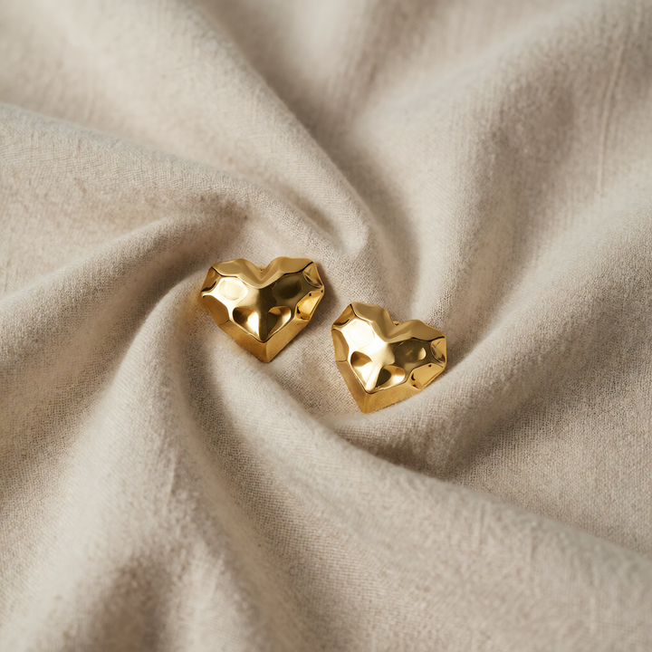 Gold Stud Earrings Deirdre with Heart