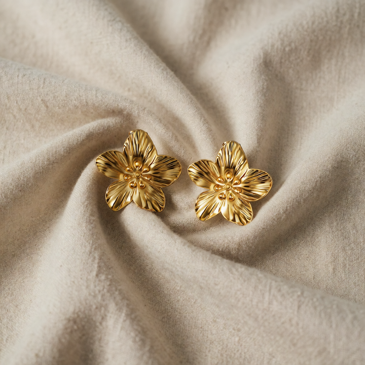 Gold Flower Stud Earrings Treasa