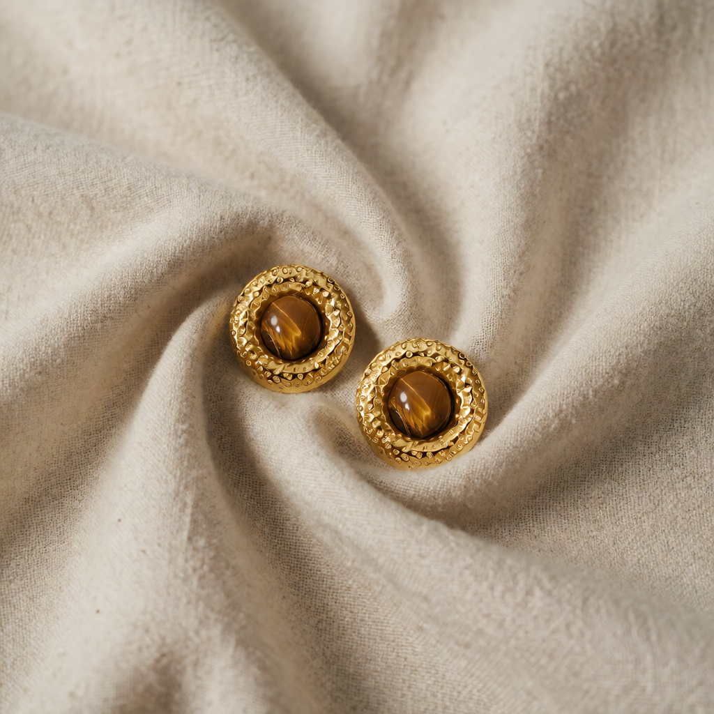 Gold Stud Earrings Saoirse with Tiger&