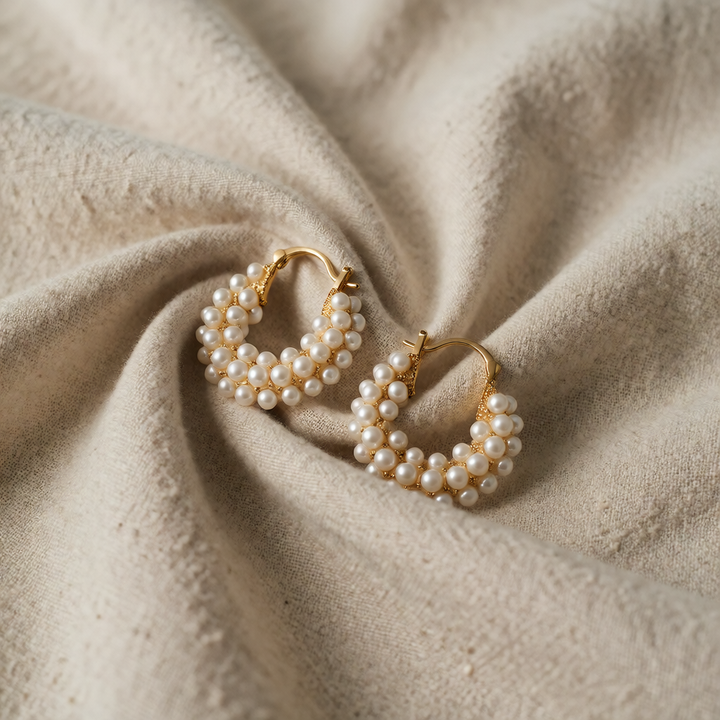 Gold Hoop Earrings Sinéad with Pearls