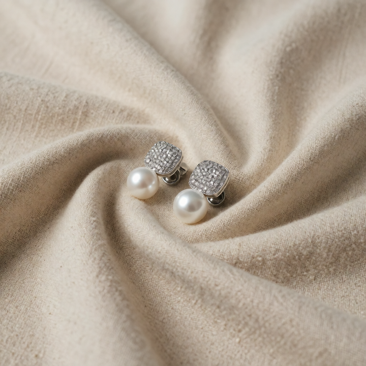 Silver Drop Earrings Bríd with Pearl and Zirconia