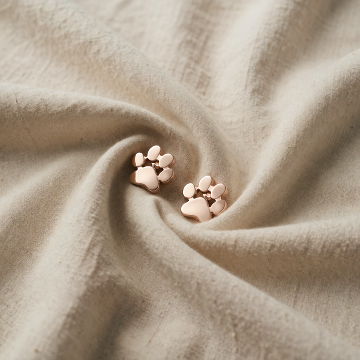 Rose Gold Stud Earrings Ailbhe with Paw Print