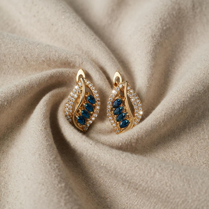 Gold Drop Earrings Aoibhinn with Sapphire Leaf