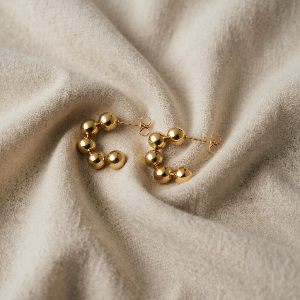 Gold Beaded Hoop Earrings Fiadh