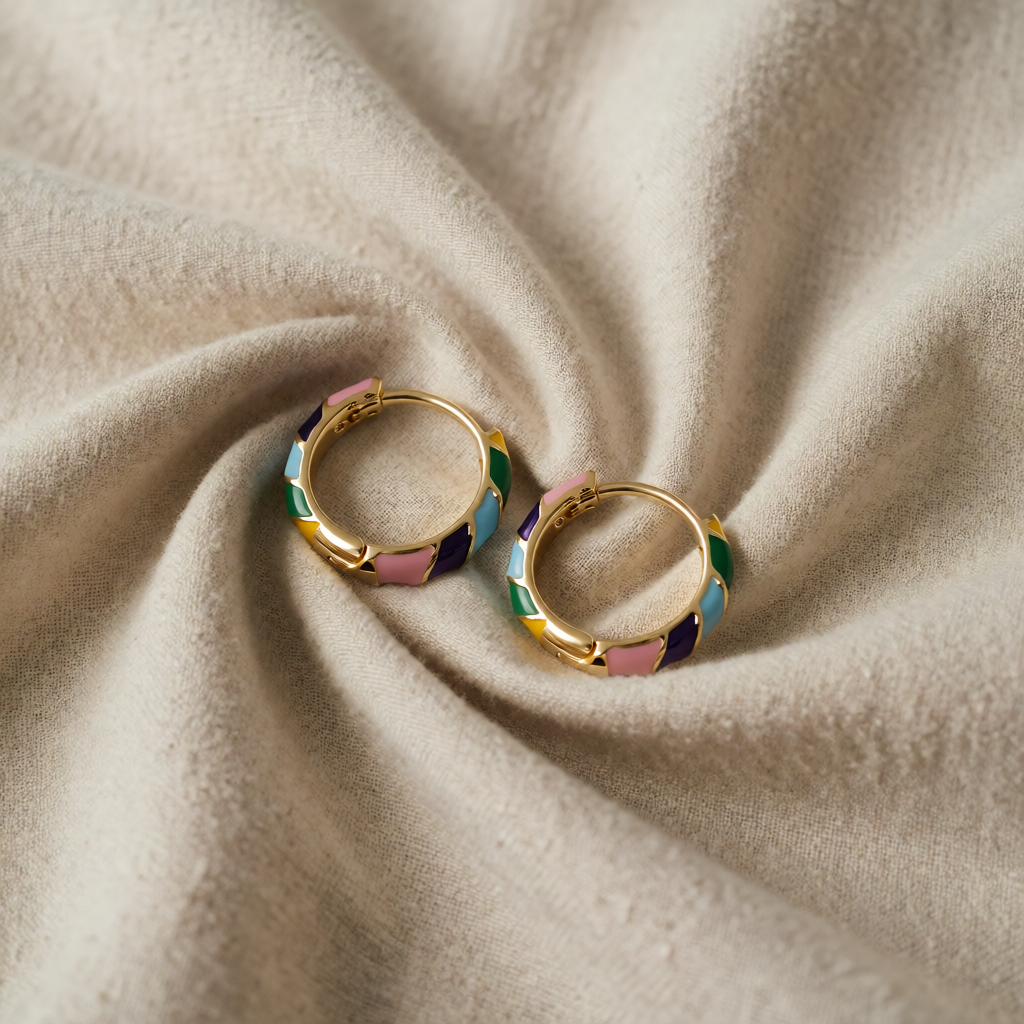 Gold Huggie Earrings Darina with Colourful Enamel