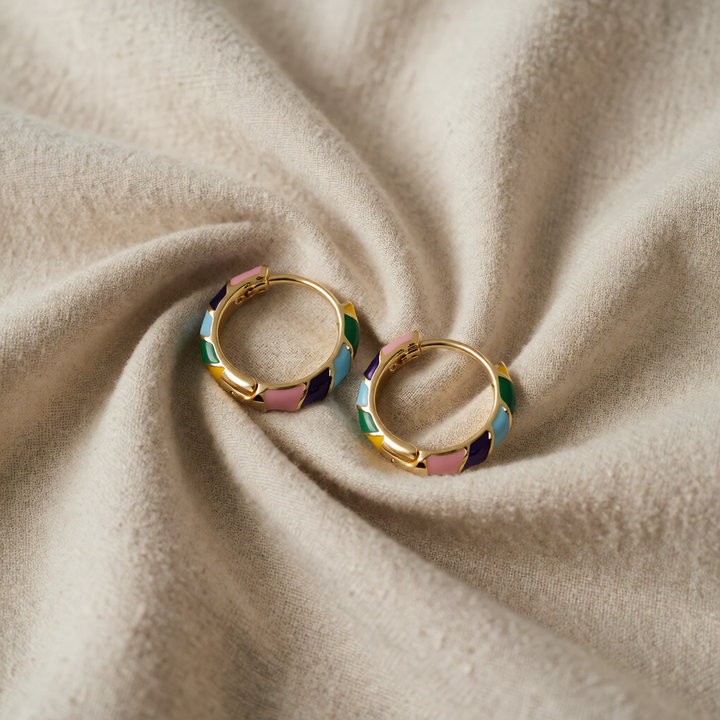 Gold Huggie Earrings Darina with Colourful Enamel