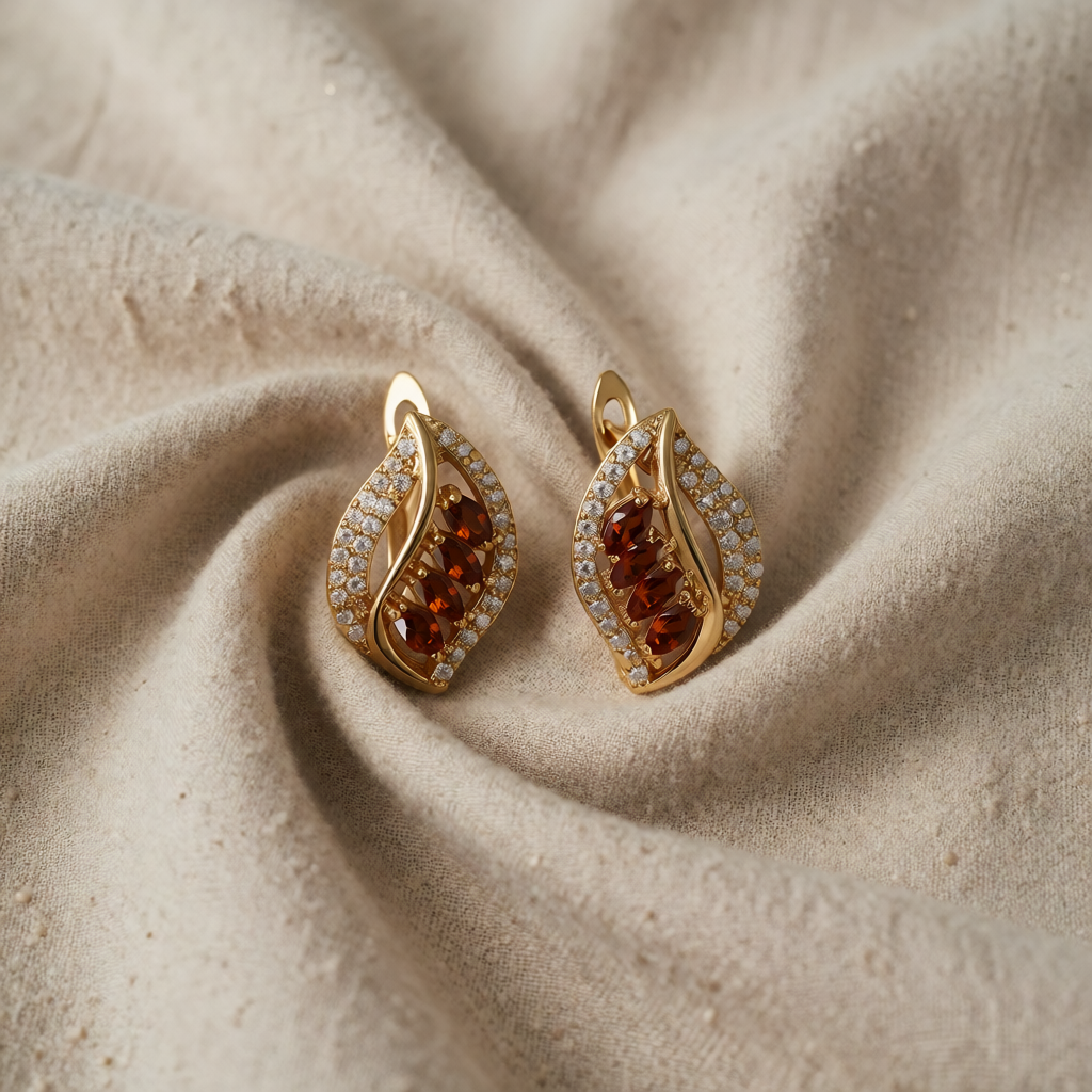 Gold Drop Earrings Deirdre with Ruby