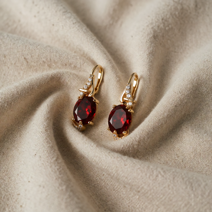 Gold Drop Earrings Eabha with Garnet