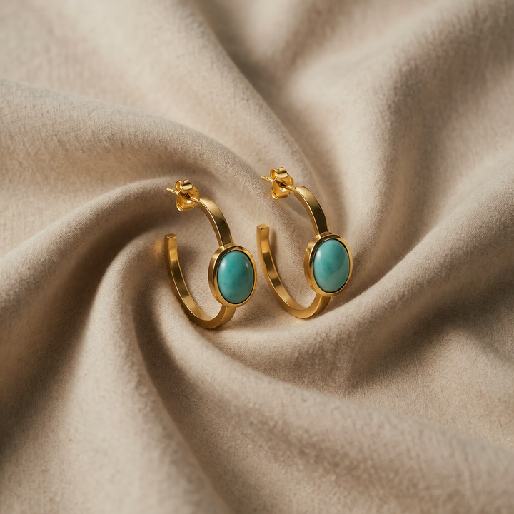 Gold Hoop Earrings Áine with Turquoise