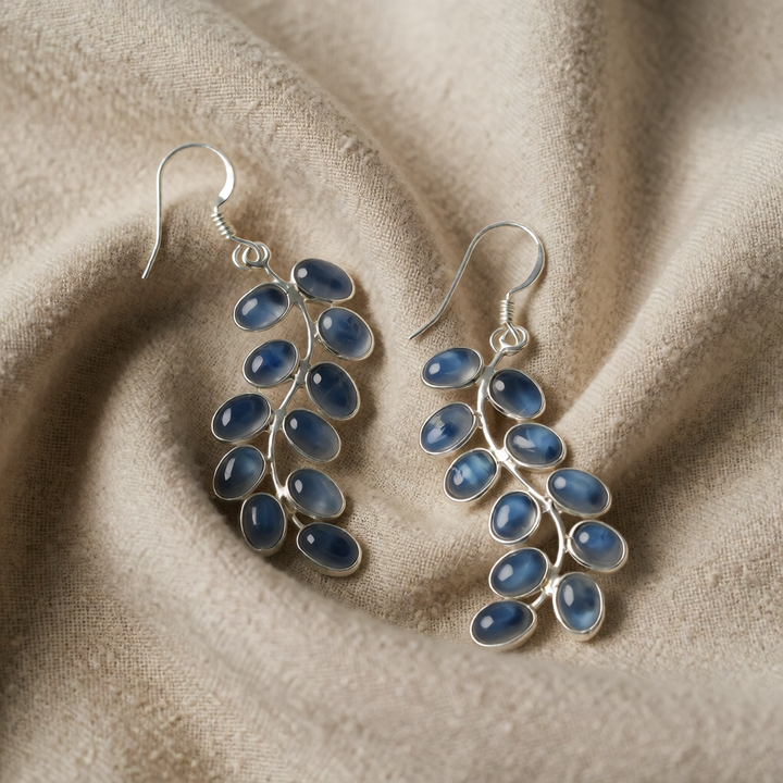 Silver Drop Earrings Killarney with Moonstone Leaves