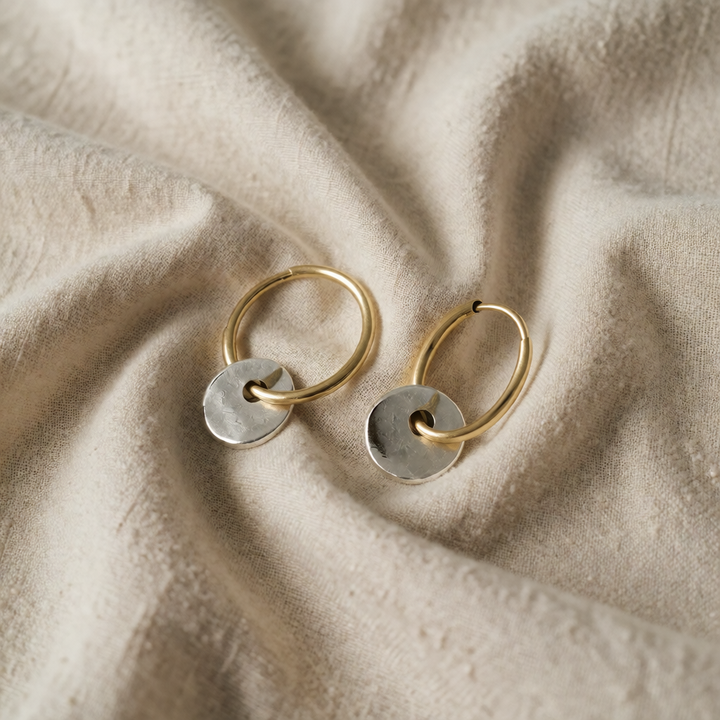 Gold &amp; Silver Hoop Earrings Cong with Disc Charm
